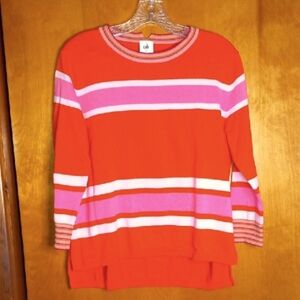 Anthopology Women’s Cabi Sweater Multi Color Stripe Block Pop Crop Size Small